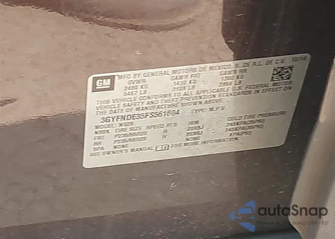 2015 Cadillac Srx Premium Collection from USA, damaged, VIN 3GYFNDE35FS561604